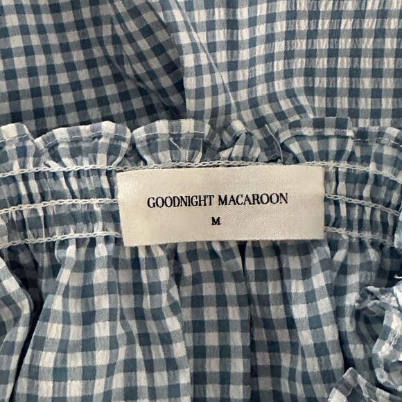 Goodnight Macaroon Gingham Tie Strap Ruffled Romper Blue White - Picture 7 of 7